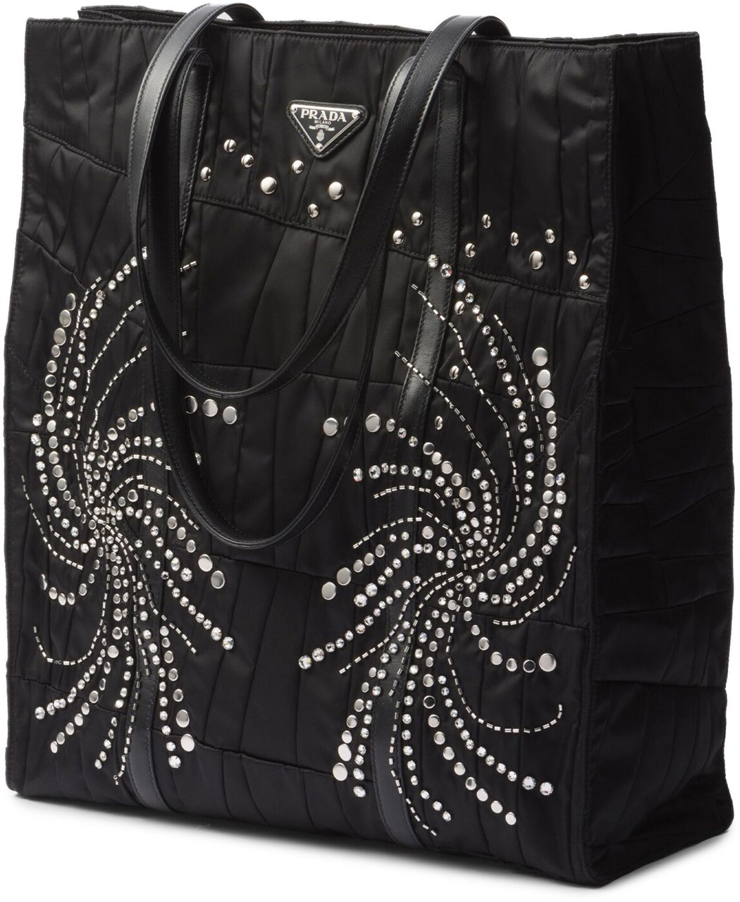 Prada Black Quilted Re-Nylon Patchwork Tote Zwart