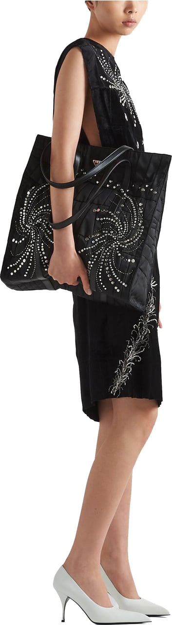 Prada Black Quilted Re-Nylon Patchwork Tote Zwart
