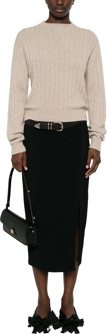 Prada Regenerated Cashmere Cropped Ribbed Sweater Grijs