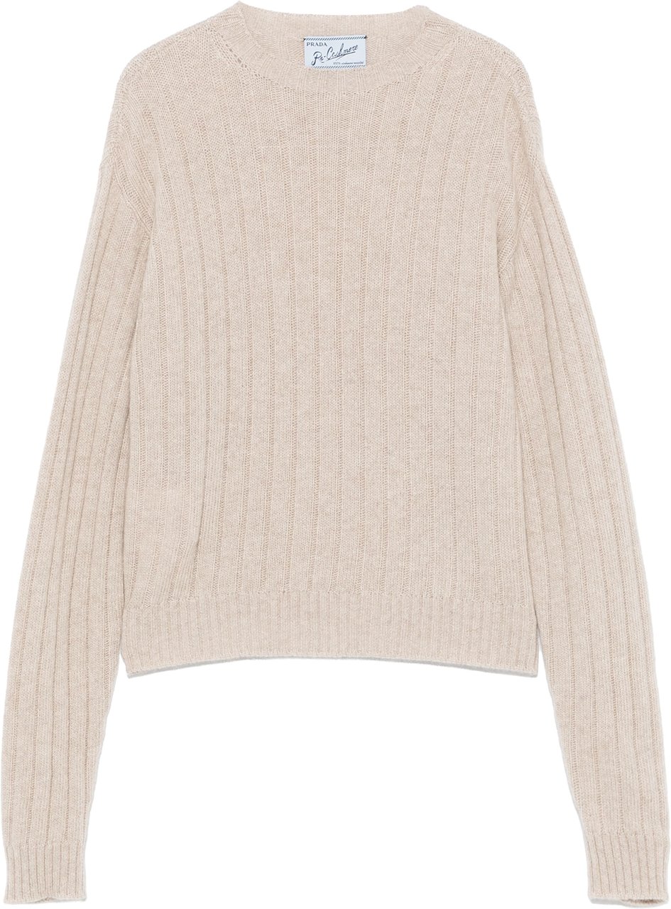 Prada Regenerated Cashmere Cropped Ribbed Sweater Grijs