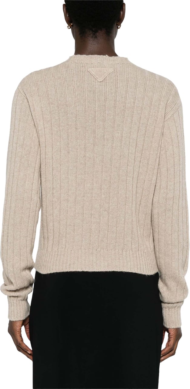Prada Regenerated Cashmere Cropped Ribbed Sweater Grijs