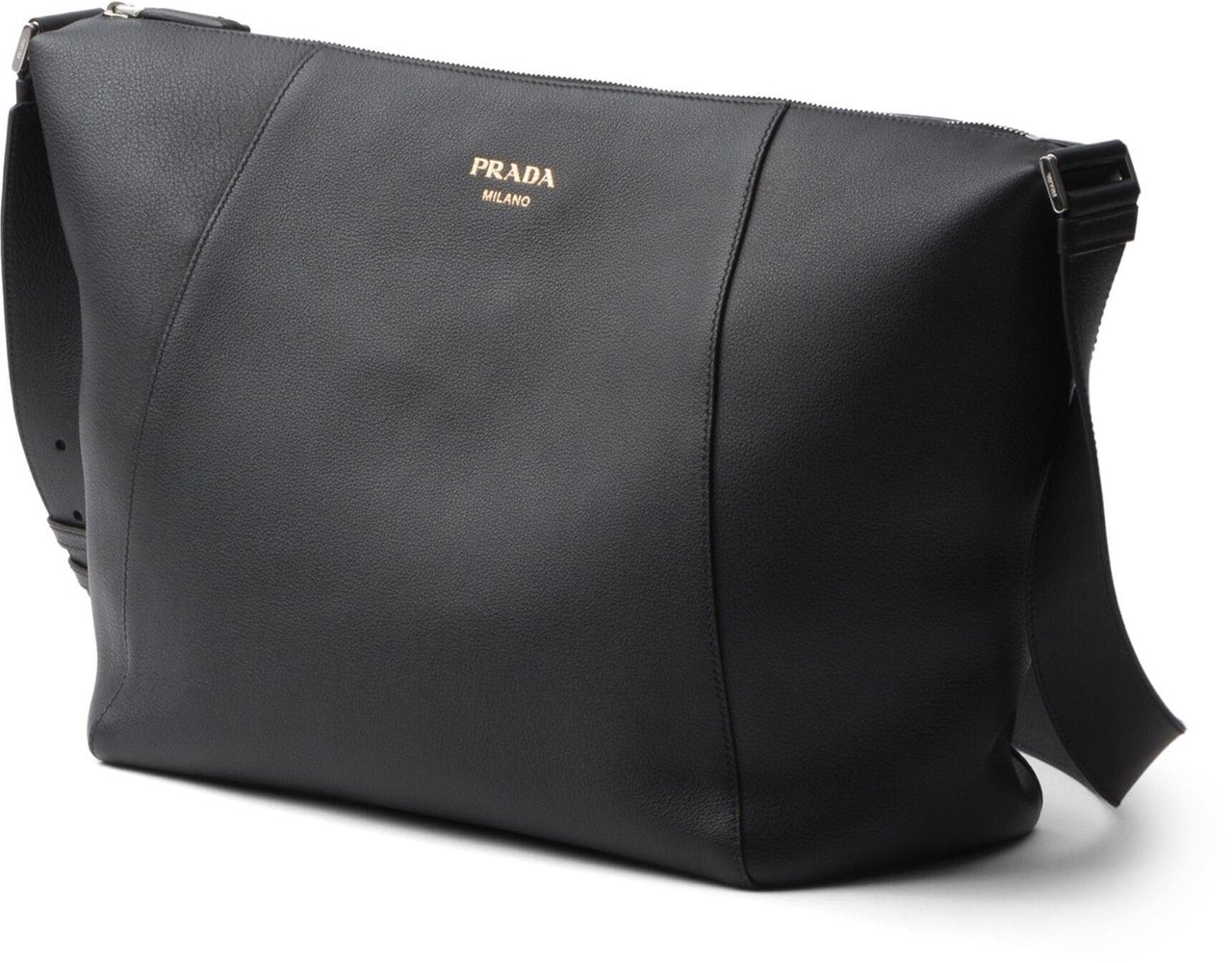 Prada Black Bandoleira Soft Grain Leather Satchel Zwart