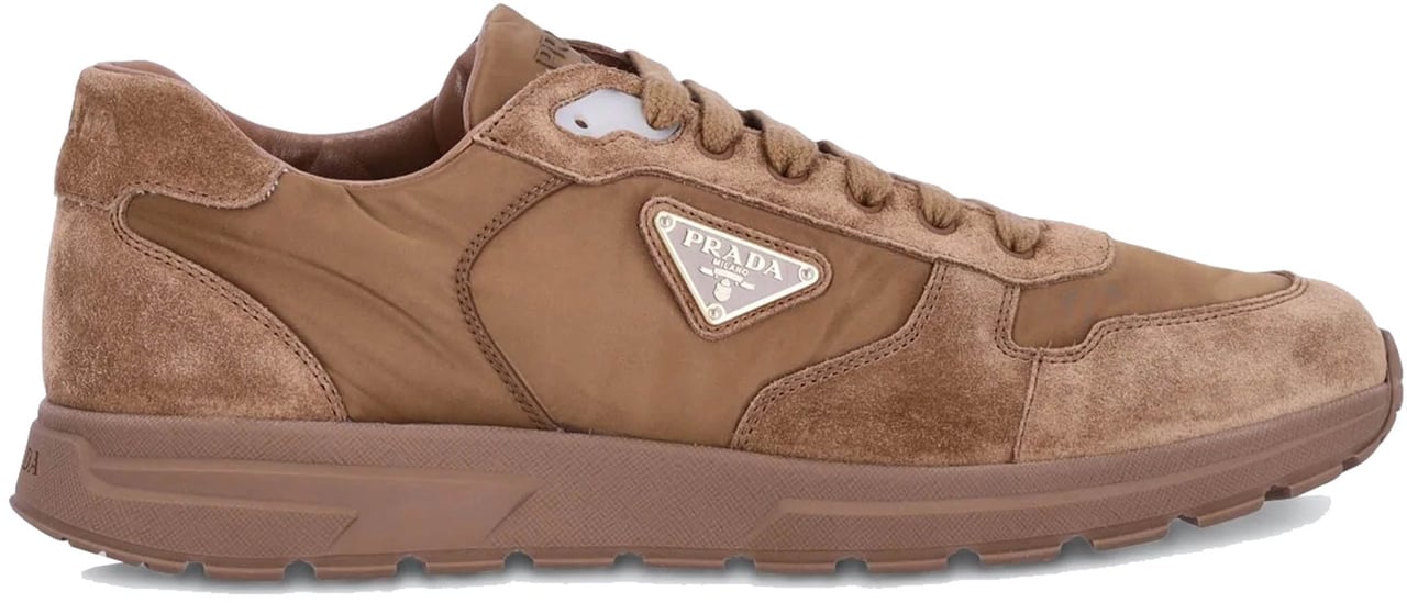 Prada Earthy Brown Prax 2.0 Nylon/Suede Sneakers Bruin