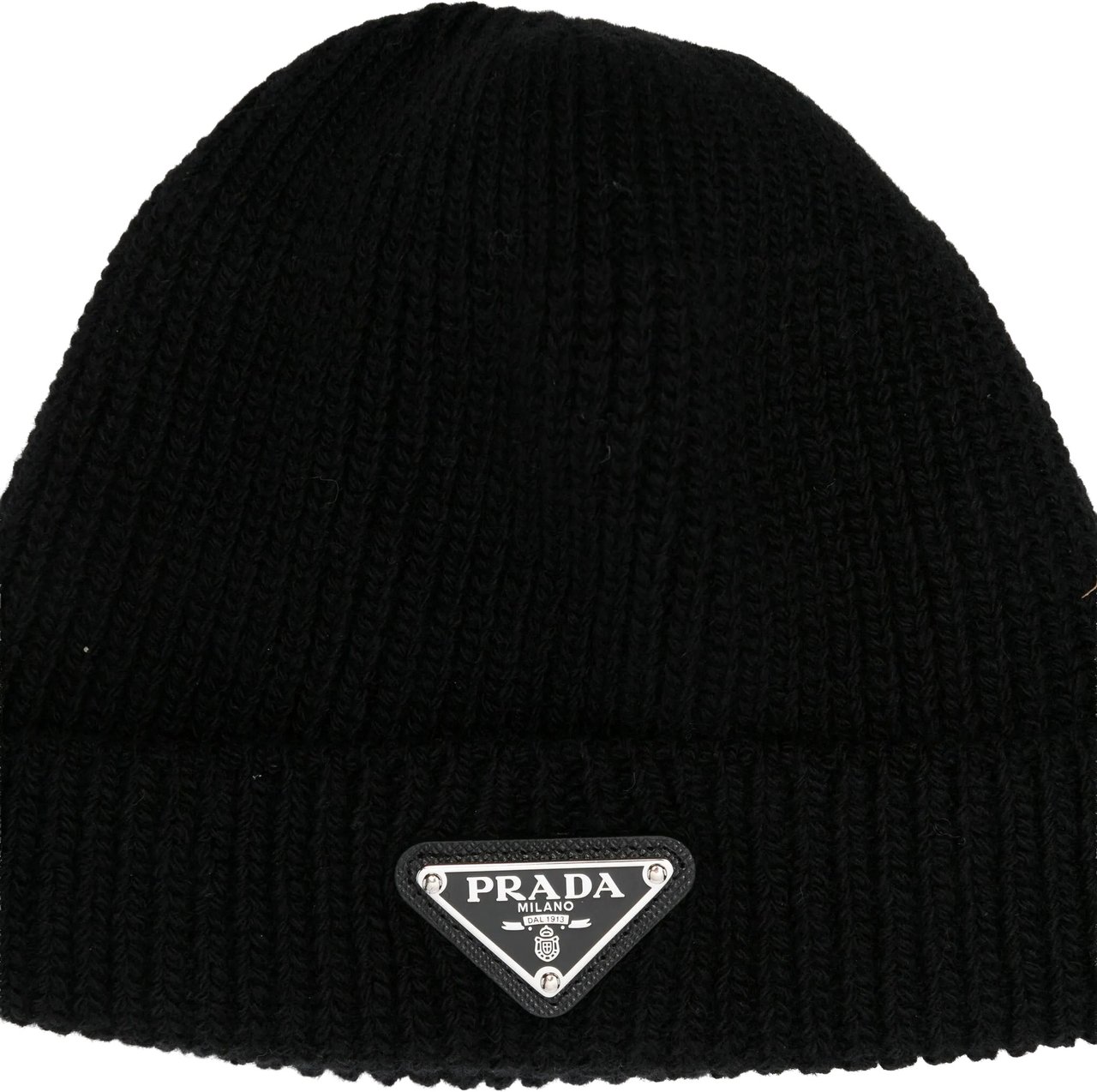 Prada Ribbed Cashmere Beanie With Triangular Logo Patch Zwart