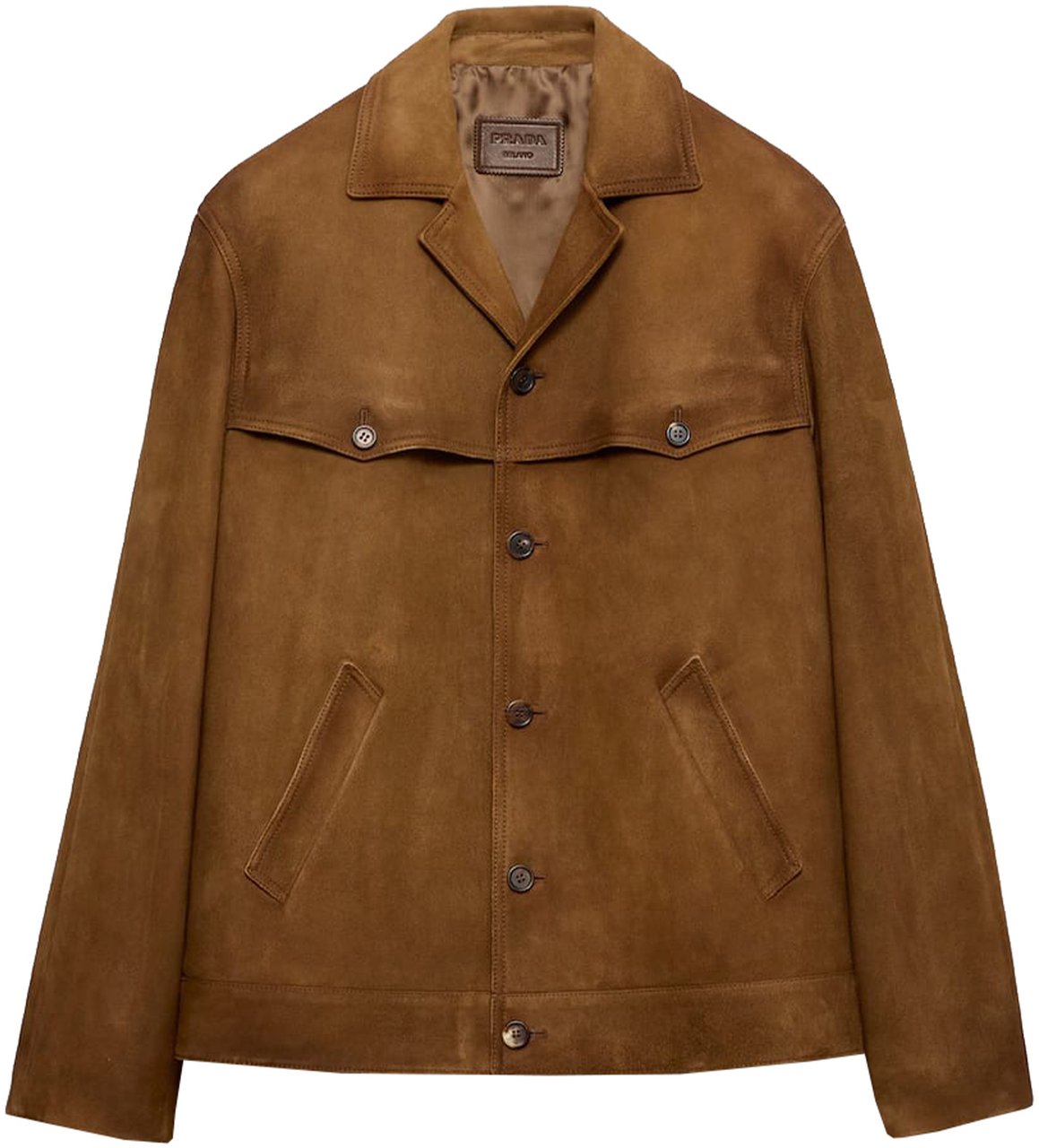 Prada Blouson Straight-Cut Lambskin Suede Jacket Bruin