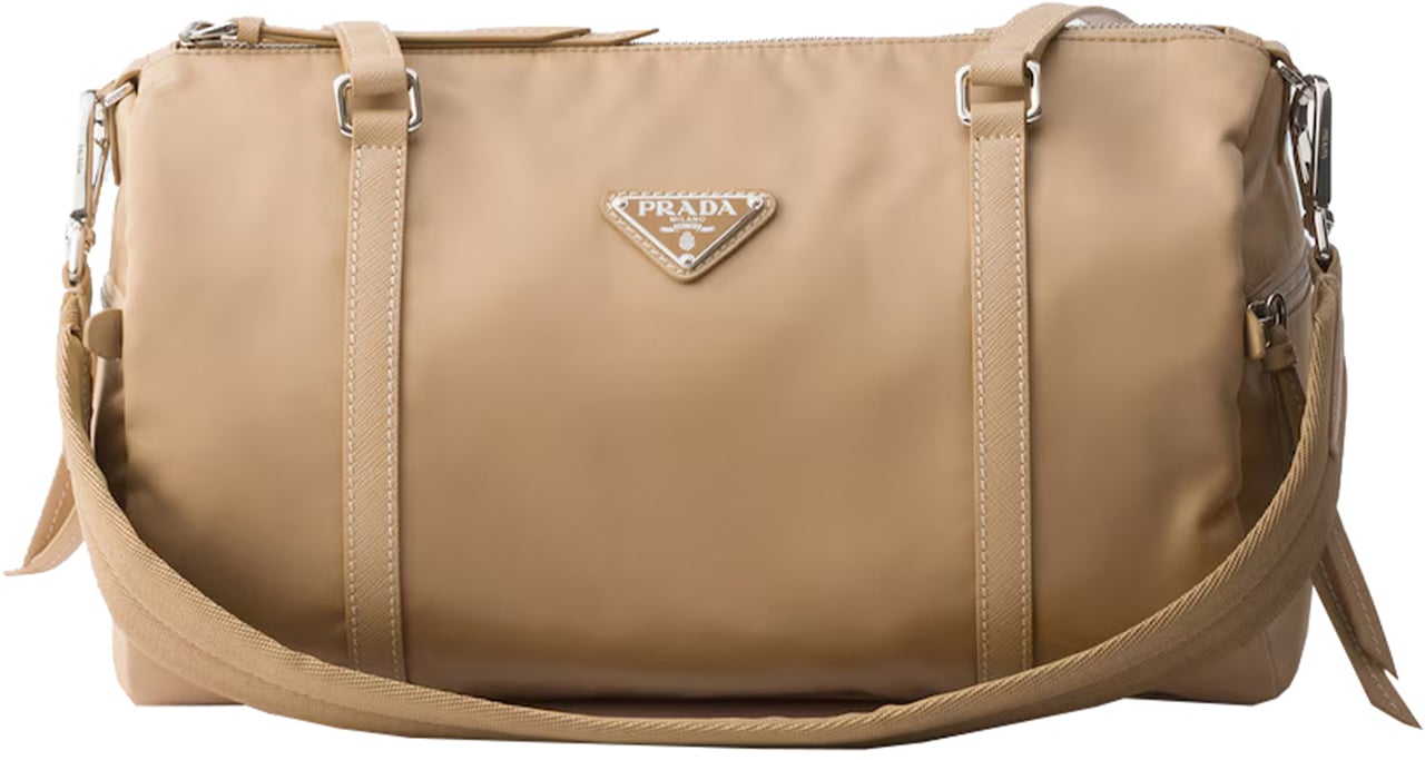 Prada Neutral Bauletto Matte Finish Handbag Bruin