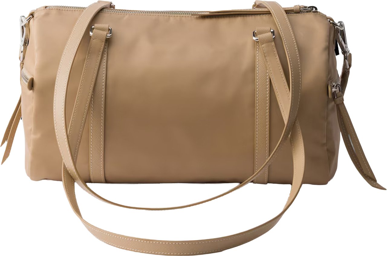 Prada Neutral Bauletto Matte Finish Handbag Bruin