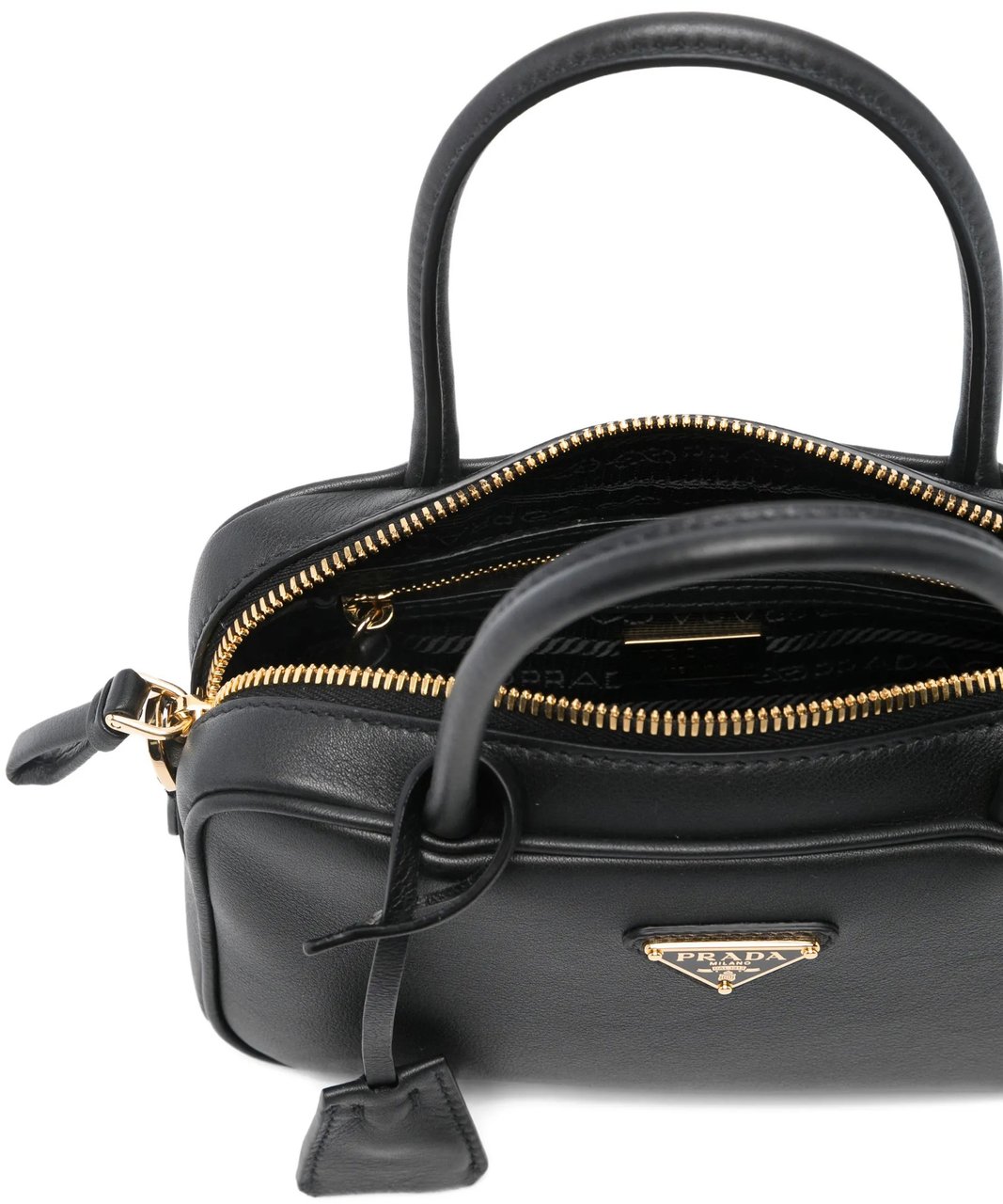 Prada Black Bauletto Smooth Leather Handbag Zwart