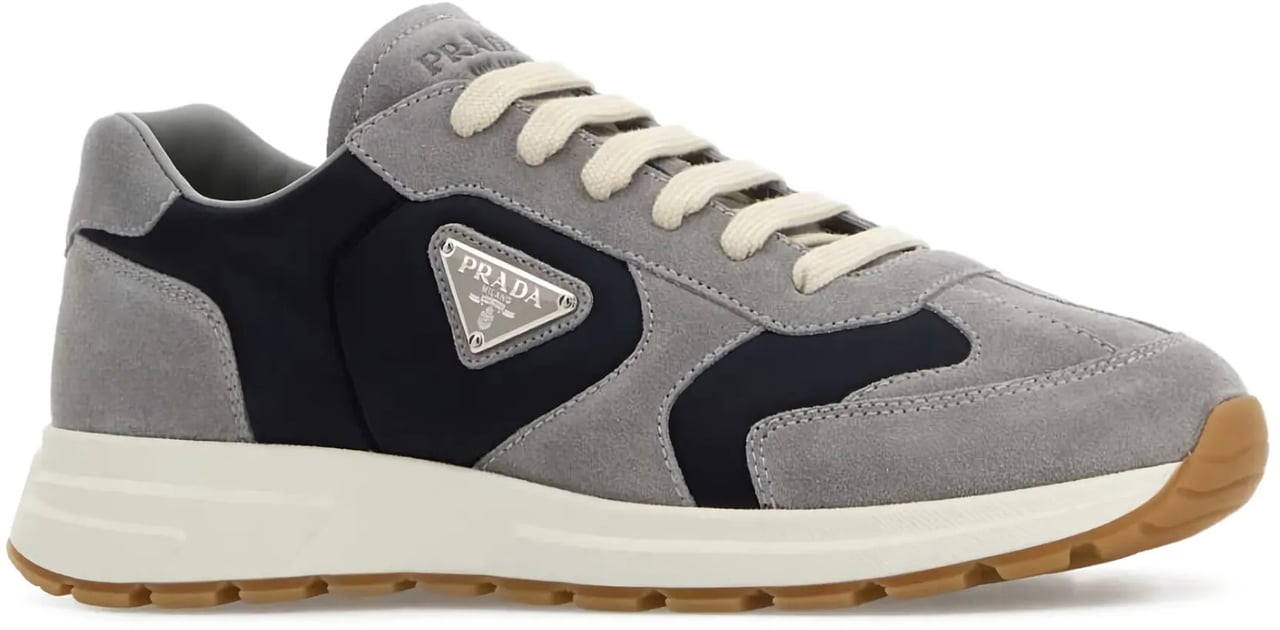 Prada Grey Prax Suede/Fabric Low-Profile Sneakers Grijs