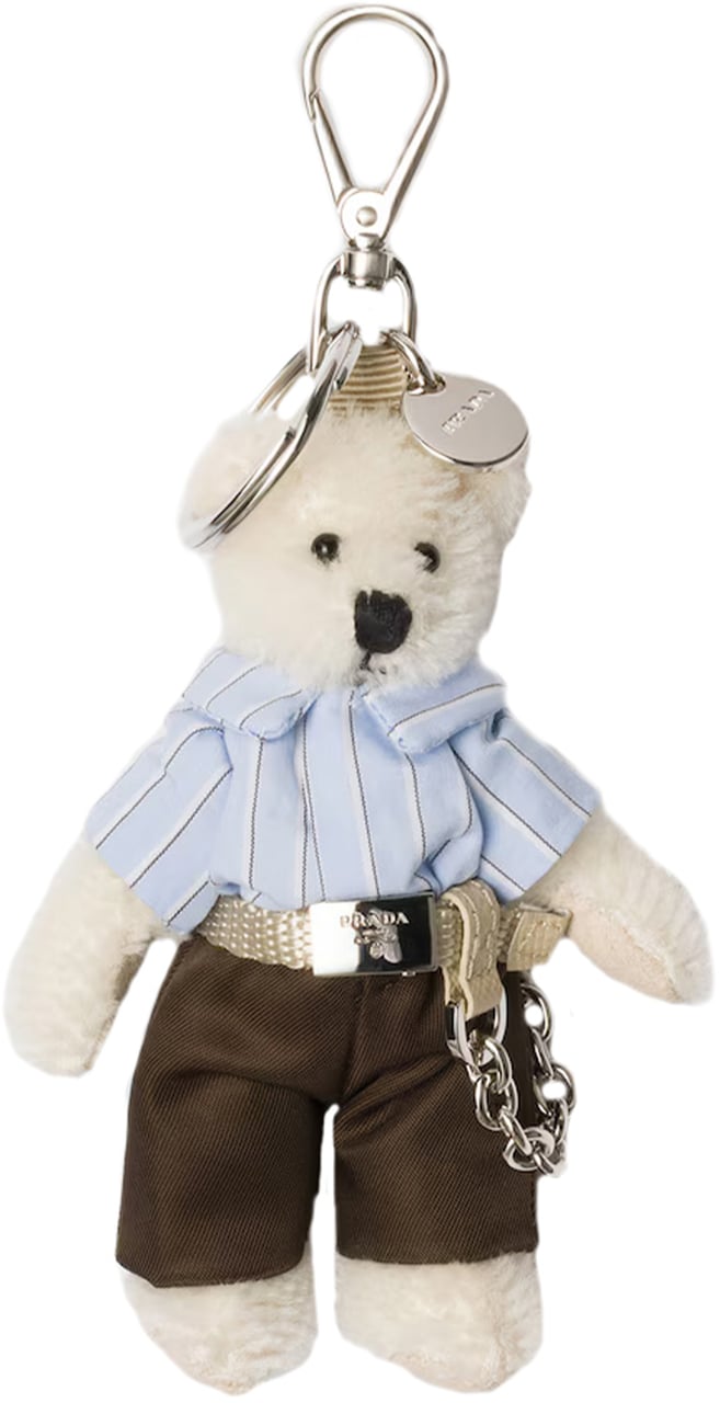 Prada White Trick Orsetto Plush Teddy Keyrings Neutraal