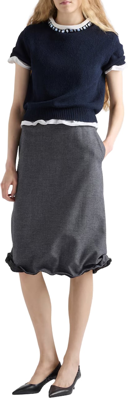 Prada Deep Navy Cropped Jewel-Embellished Top Zwart