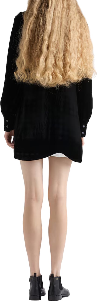 Prada Black Velvet Puffed-Sleeve Mini Dress Zwart