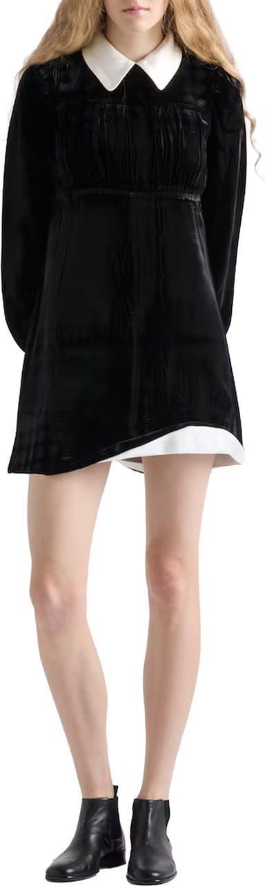 Prada Black Velvet Puffed-Sleeve Mini Dress Zwart