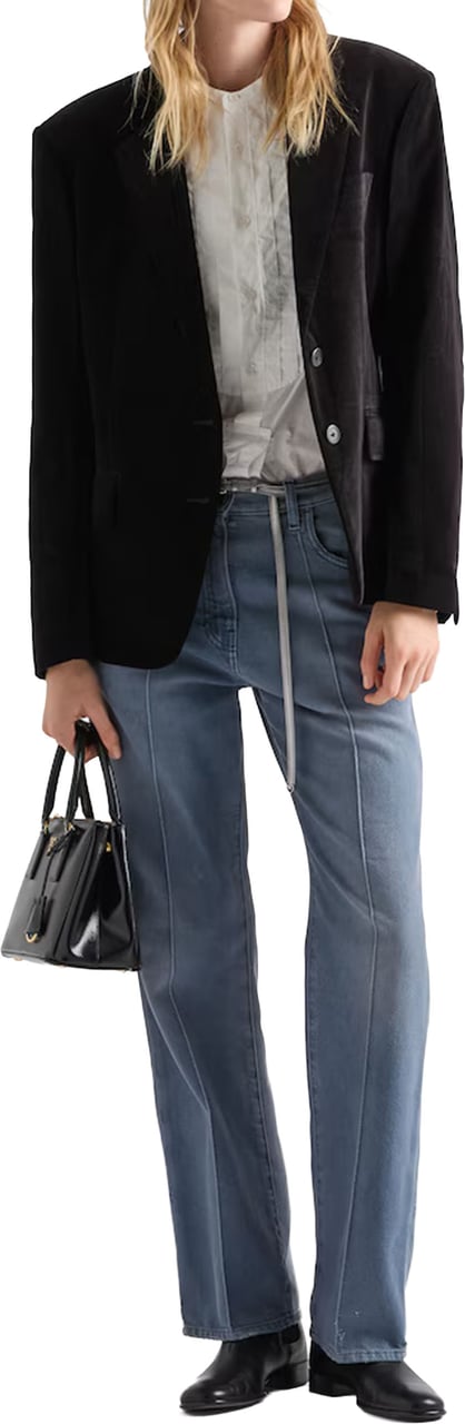 Prada Black Velvet Notched Lapel Blazer Zwart