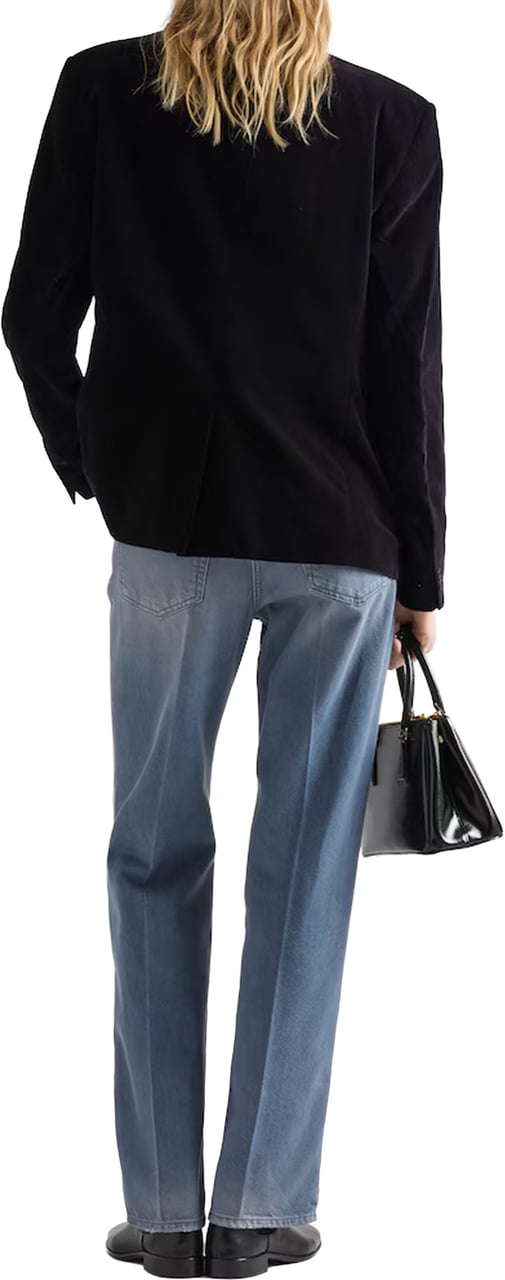 Prada Black Velvet Notched Lapel Blazer Zwart