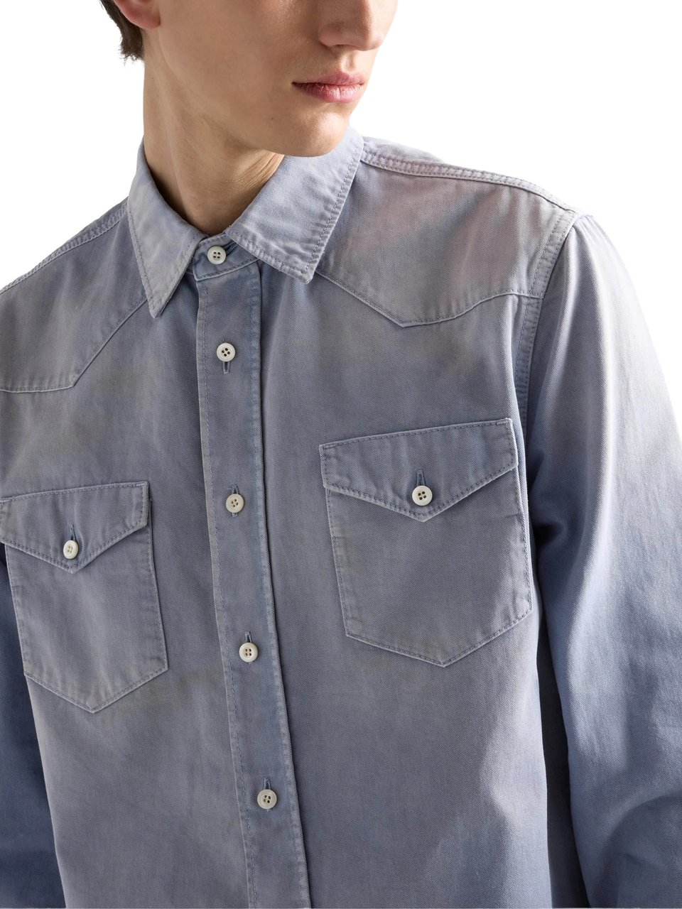 Prada Light Blue Long-Sleeve Fabric Shirt Grijs