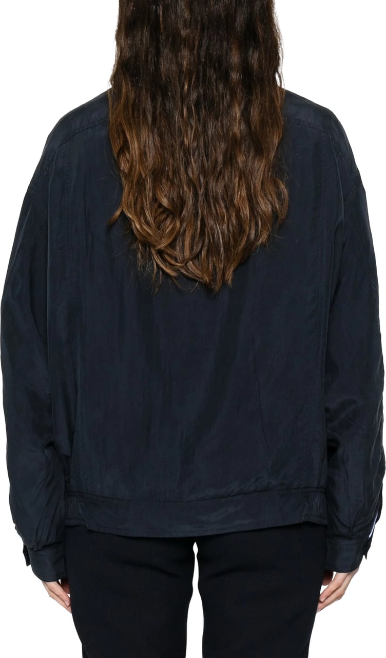 Prada Seta Lavata Button-Up Minimalist Jacket Zwart