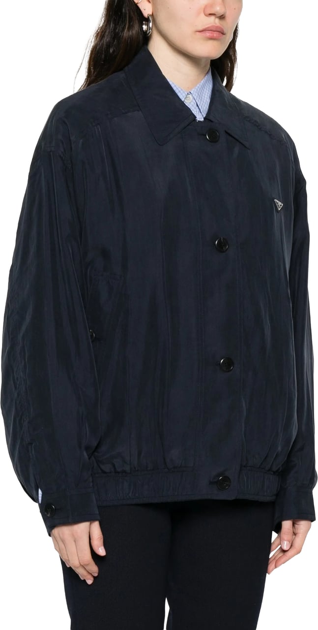 Prada Seta Lavata Button-Up Minimalist Jacket Zwart