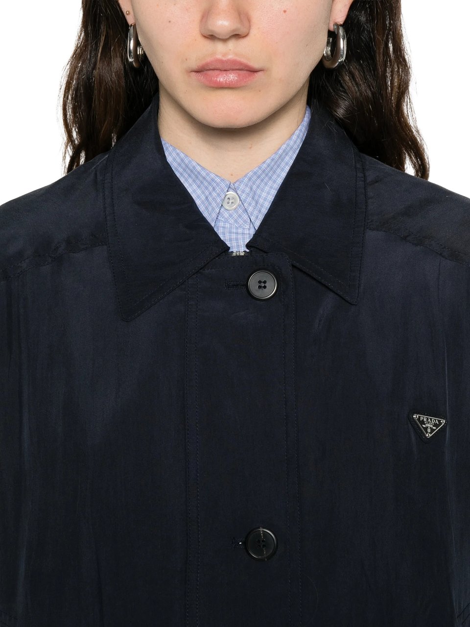 Prada Seta Lavata Button-Up Minimalist Jacket Zwart
