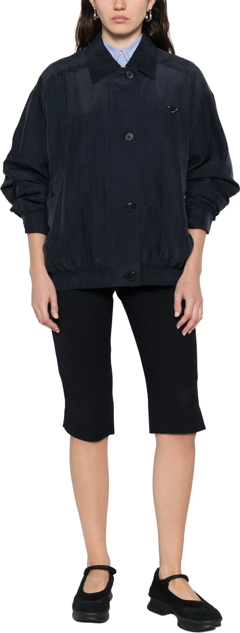 Prada Seta Lavata Button-Up Minimalist Jacket Zwart