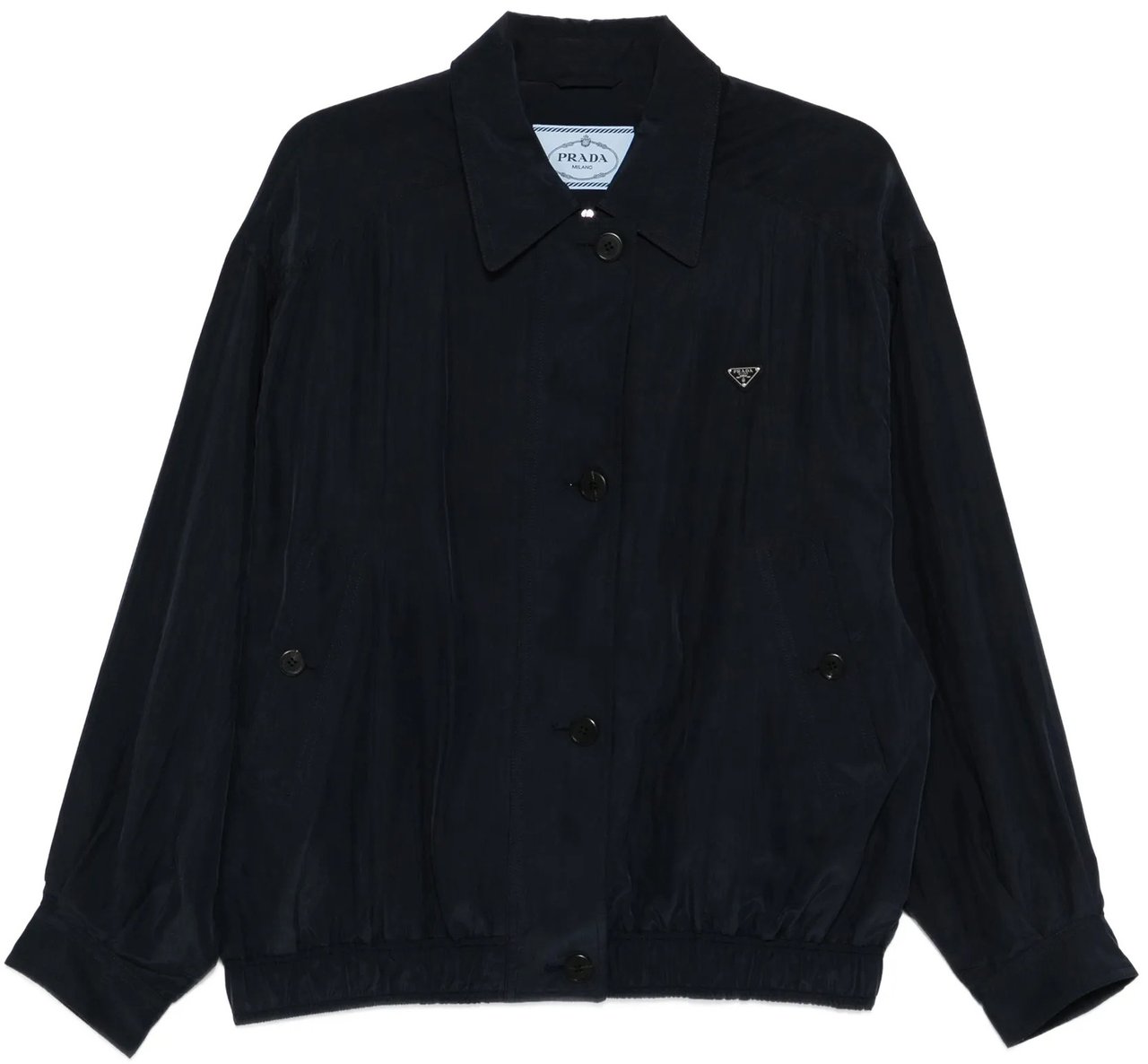 Prada Seta Lavata Button-Up Minimalist Jacket Zwart