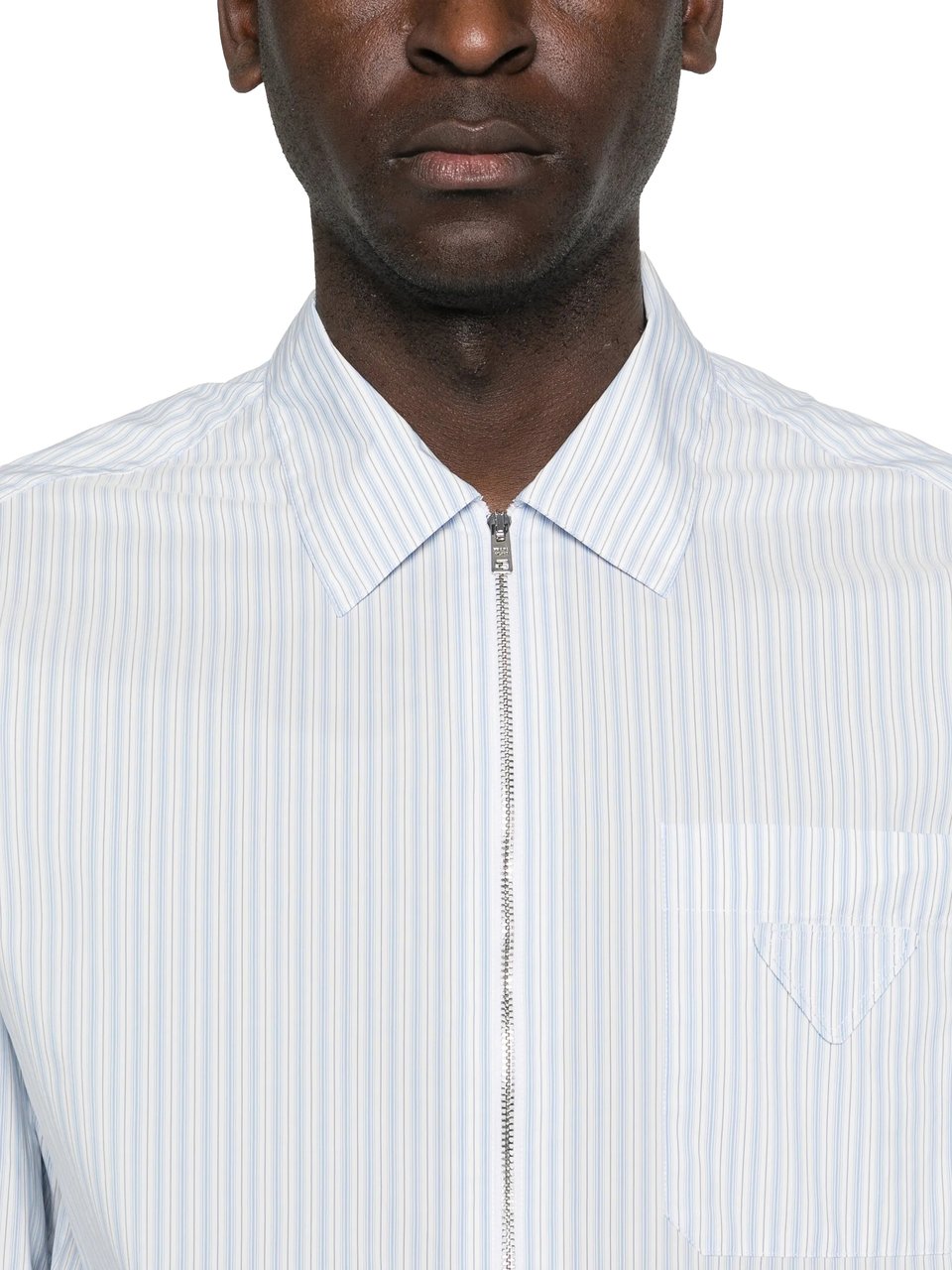 Prada Zip-Up Vertical Stripe Shirt Wit