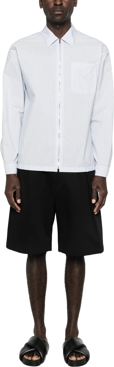 Prada Zip-Up Vertical Stripe Shirt Wit