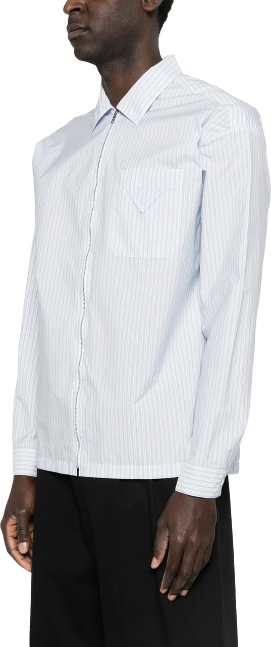 Prada Zip-Up Vertical Stripe Shirt Wit