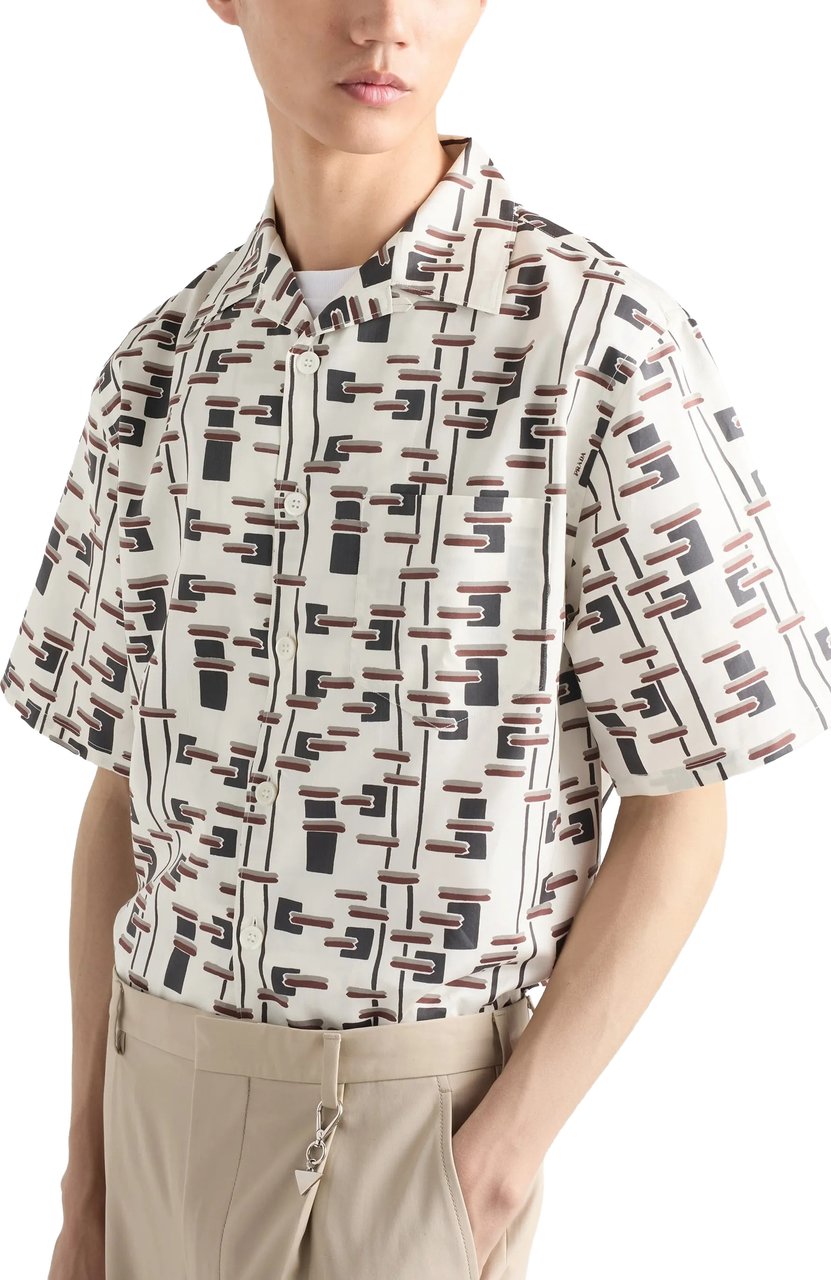 Prada Black/Brown Abstract Geometric Shirt Grijs