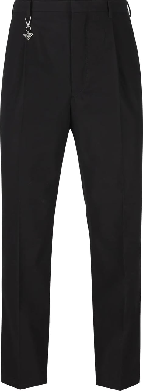 Prada Black Pantalone Tailored Straight-Leg Fabric Pants Zwart