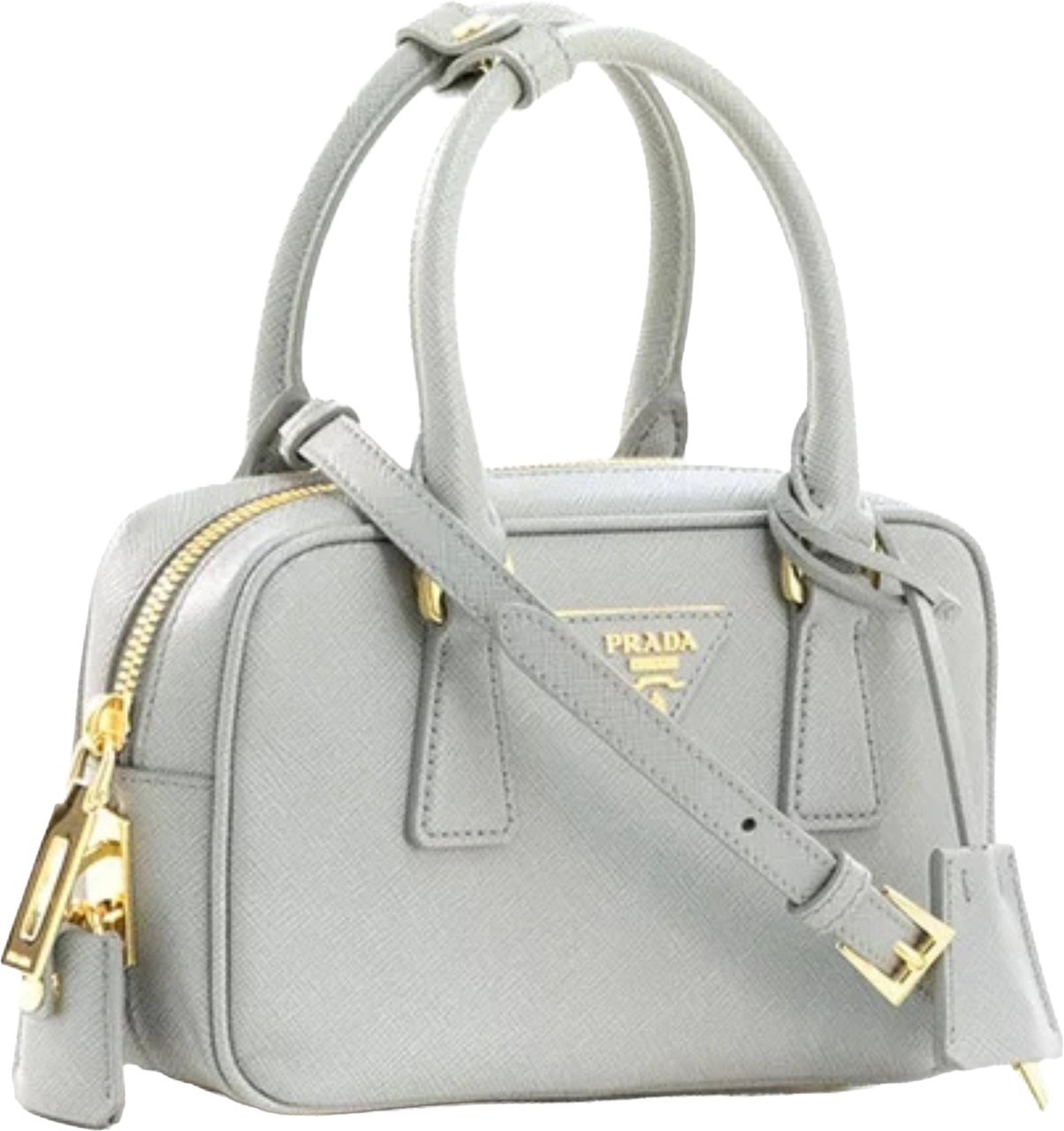 Prada Grey Bauletto Structured Textured Handbag Wit