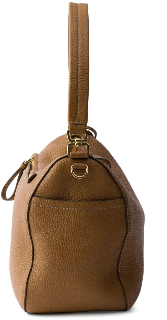 Prada Rich Brown Sacca Pebbled Handbag Bruin
