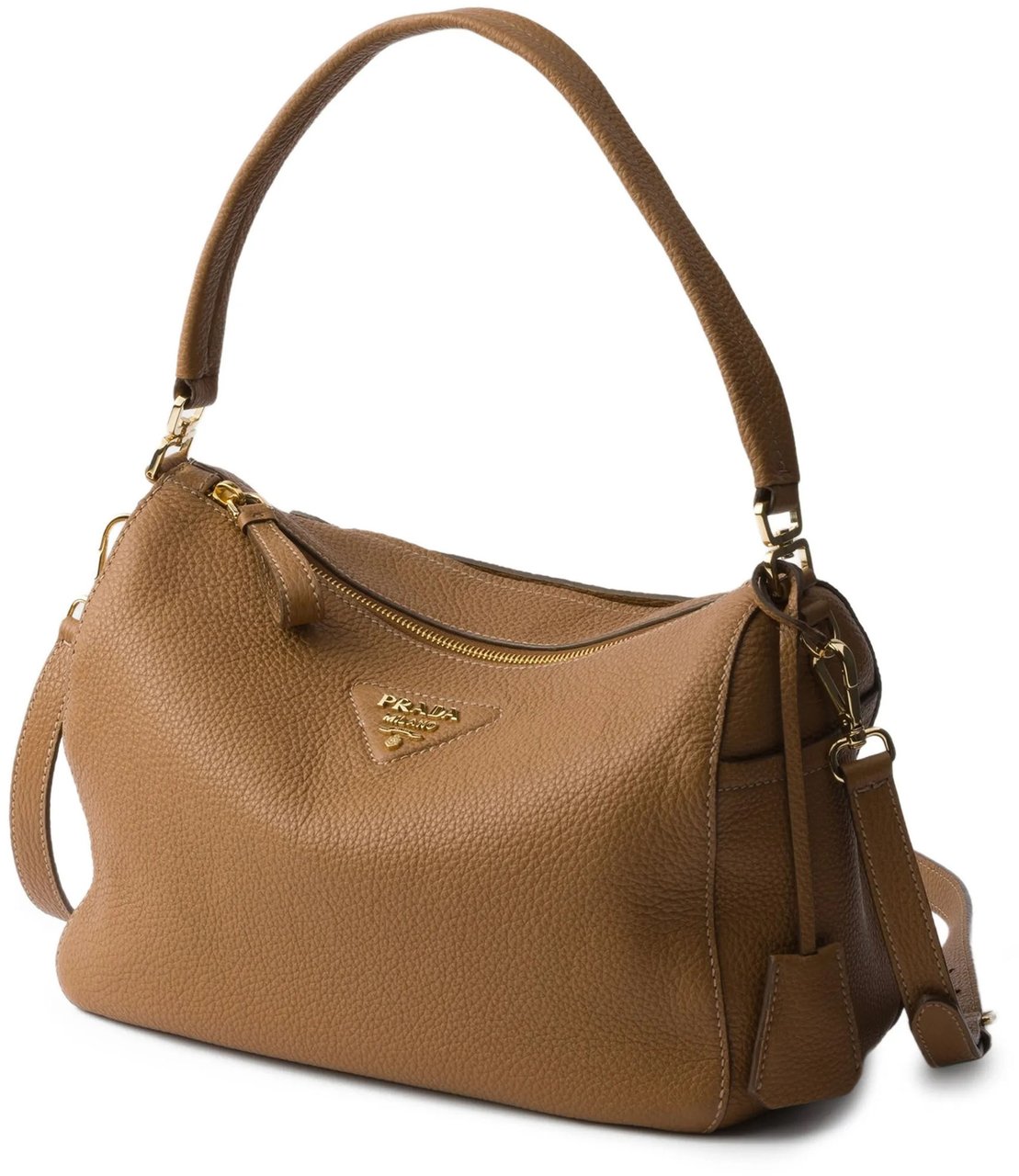 Prada Rich Brown Sacca Pebbled Handbag Bruin