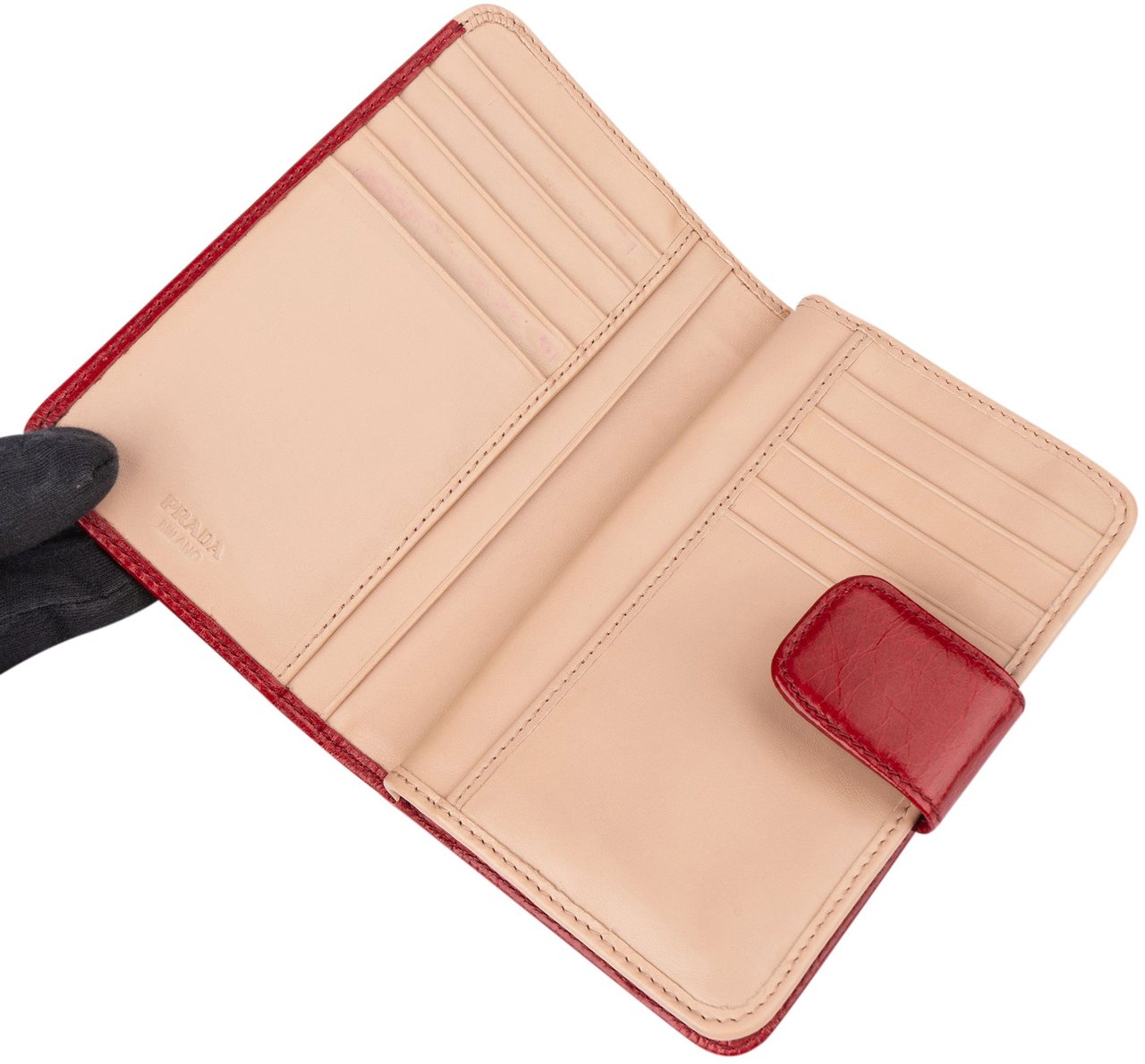 Prada Prada Red Leather Clip Wallet Rood