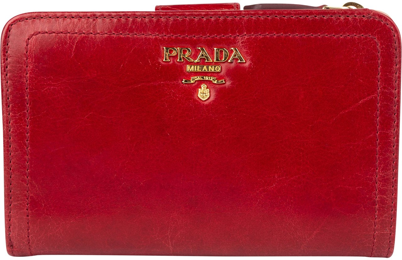Prada Prada Red Leather Clip Wallet Rood