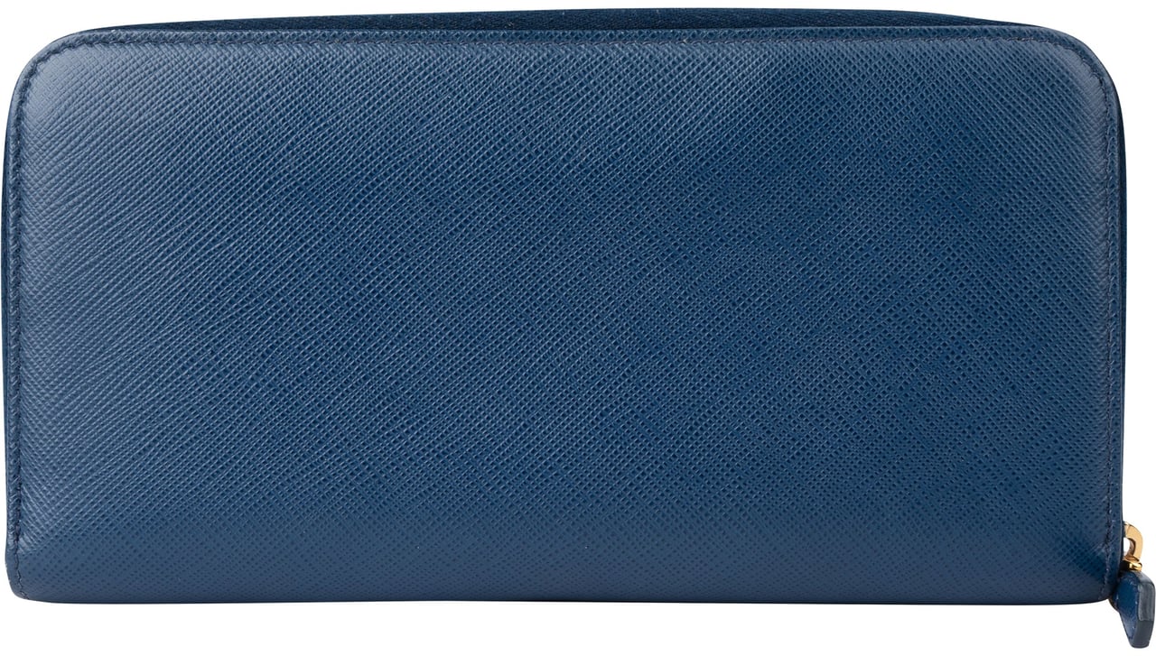 Prada Prada Blue Saffiano Leather Triangle Wallet Blauw