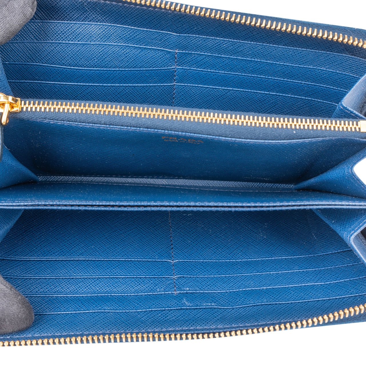 Prada Prada Blue Saffiano Leather Triangle Wallet Blauw