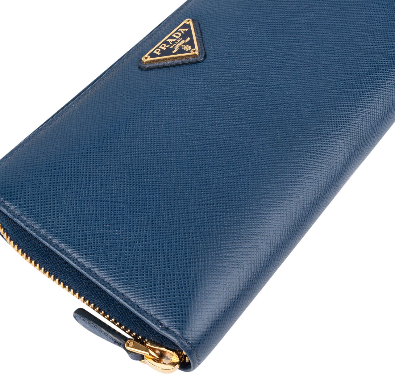 Prada Prada Blue Saffiano Leather Triangle Wallet Blauw