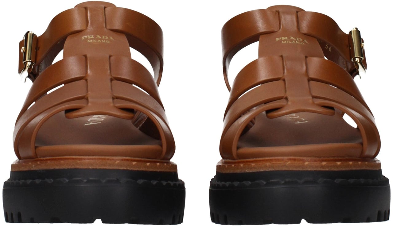 Prada Brown Leather Platform Sandals Bruin