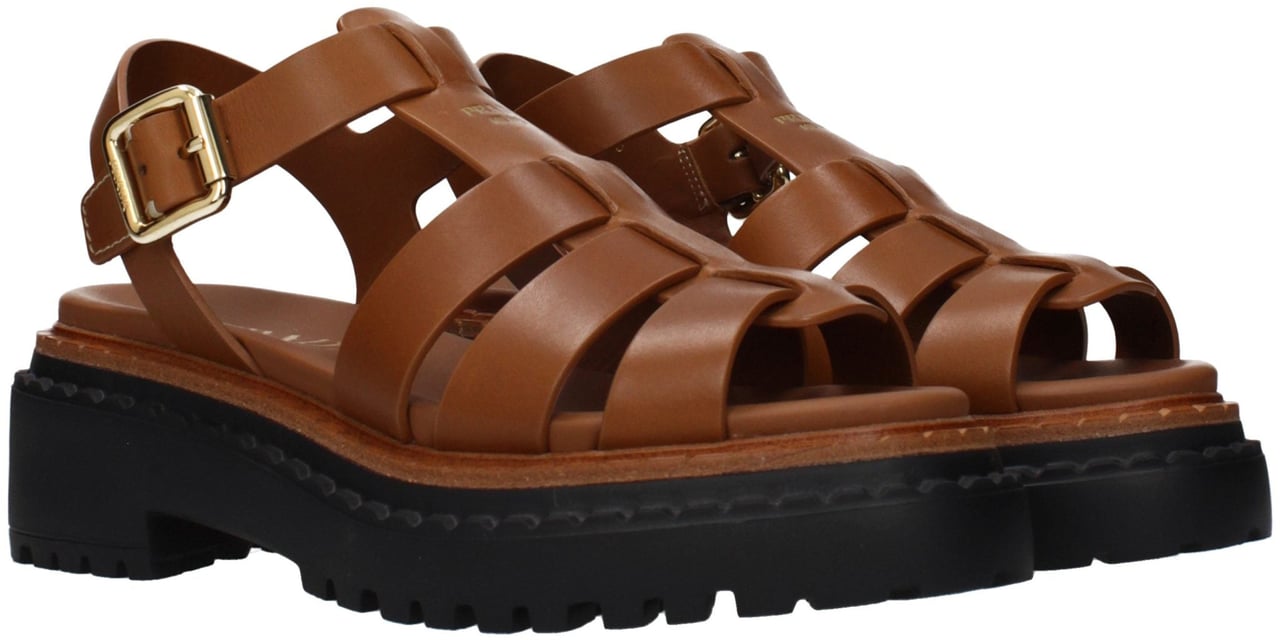 Prada Brown Leather Platform Sandals Bruin