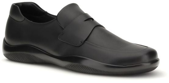 Prada Black Calf Leather Bos Taurus Slip-On Loafers Zwart