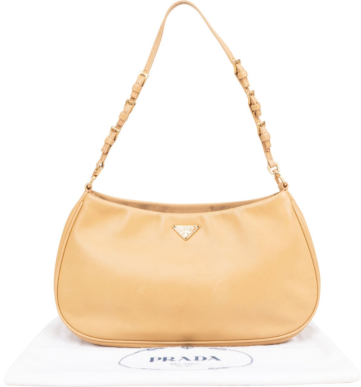 Prada Calfskin Mini Logo Handbag Beige