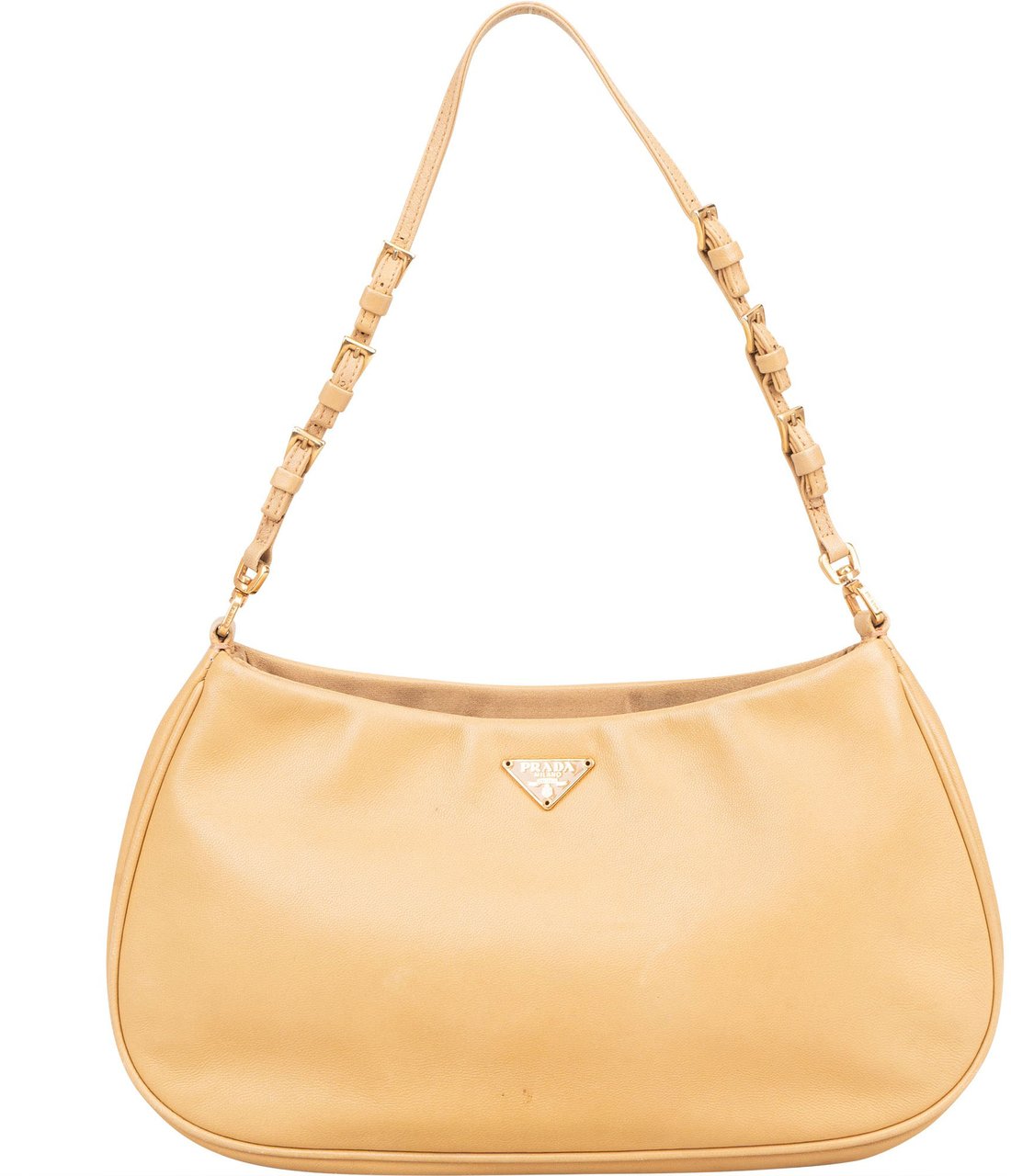 Prada Calfskin Mini Logo Handbag Beige