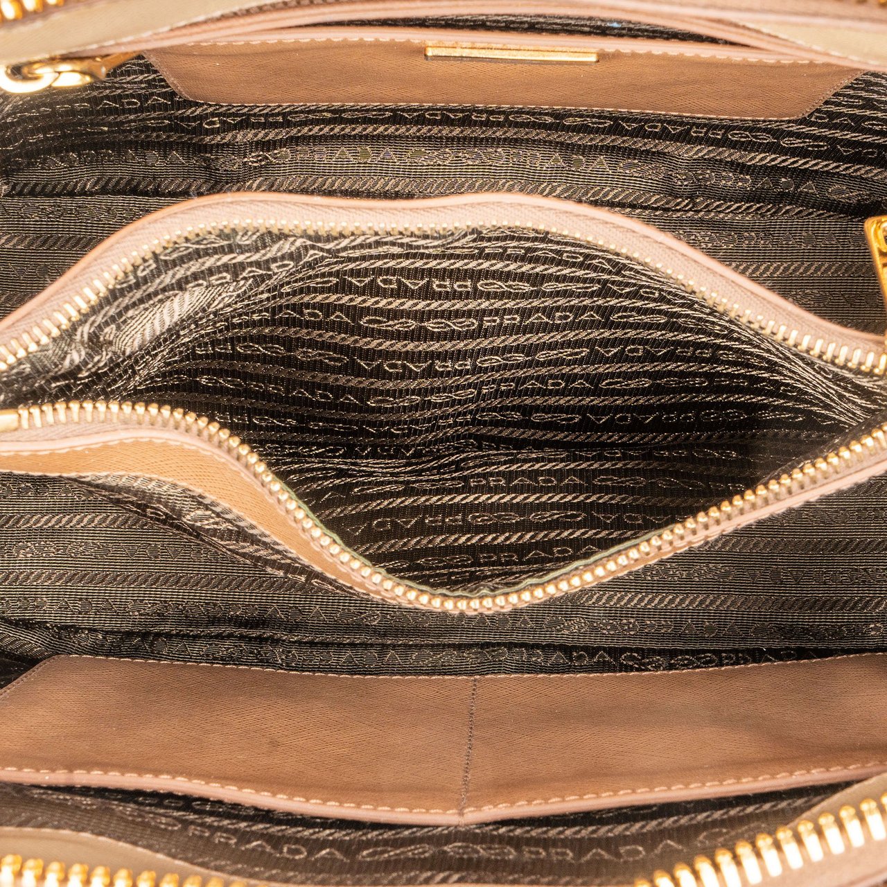 Prada Prada Bicolor Brown Saffiano Leather Promenade Handbag Beige