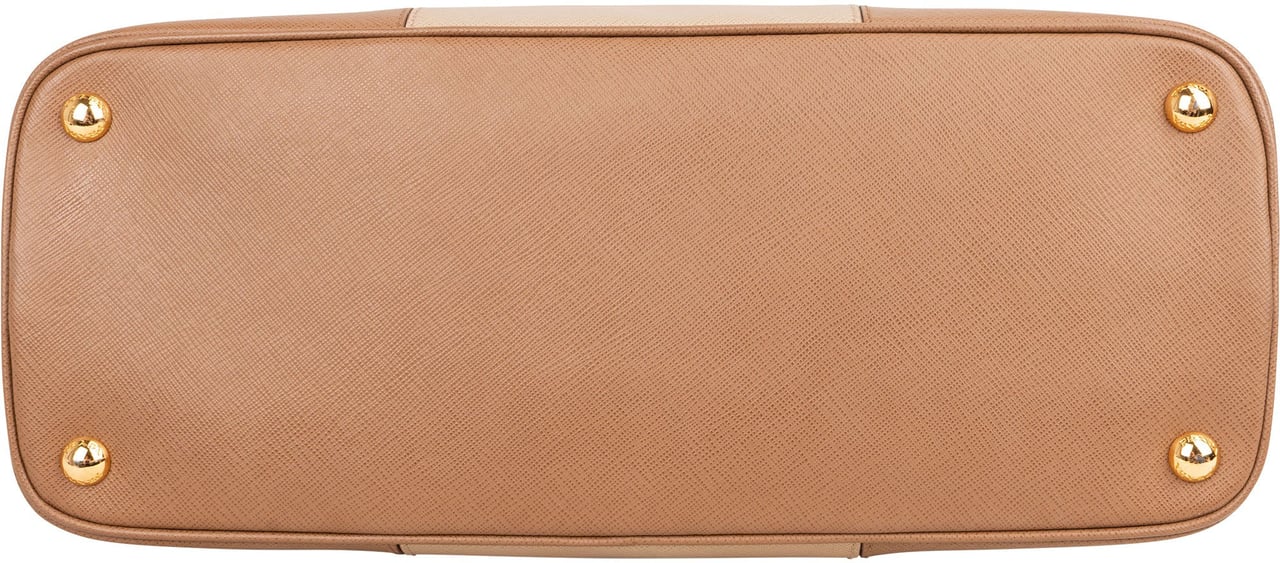 Prada Prada Bicolor Brown Saffiano Leather Promenade Handbag Beige
