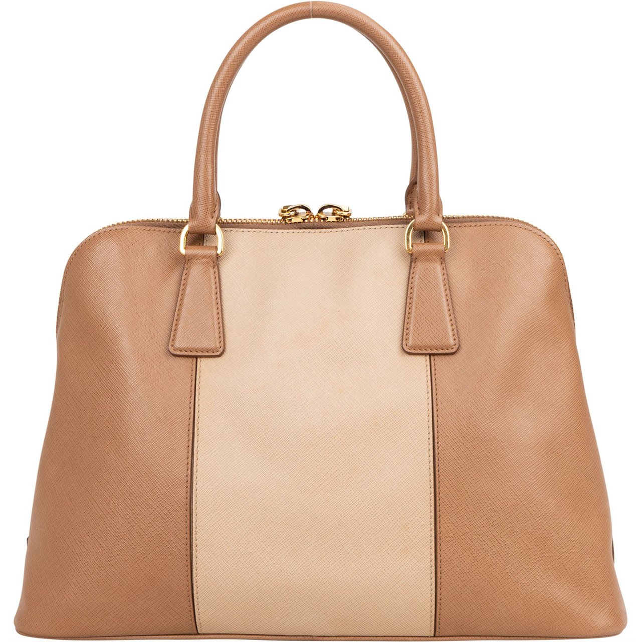 Prada Prada Bicolor Brown Saffiano Leather Promenade Handbag Beige