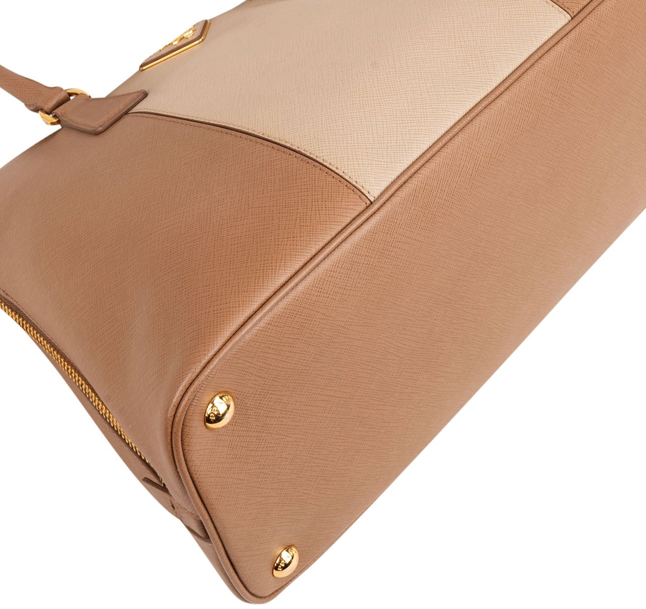 Prada Prada Bicolor Brown Saffiano Leather Promenade Handbag Beige