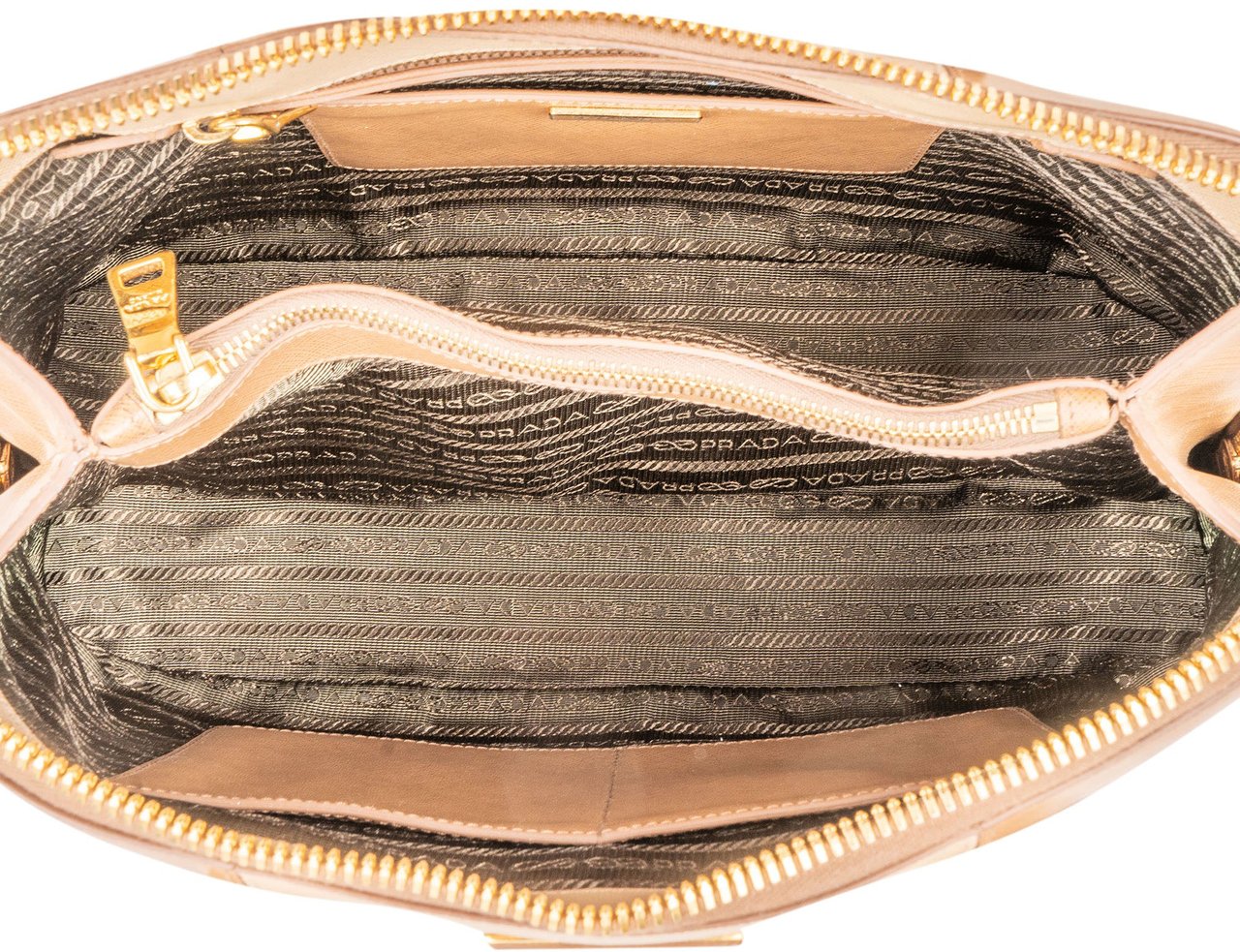 Prada Prada Bicolor Brown Saffiano Leather Promenade Handbag Beige