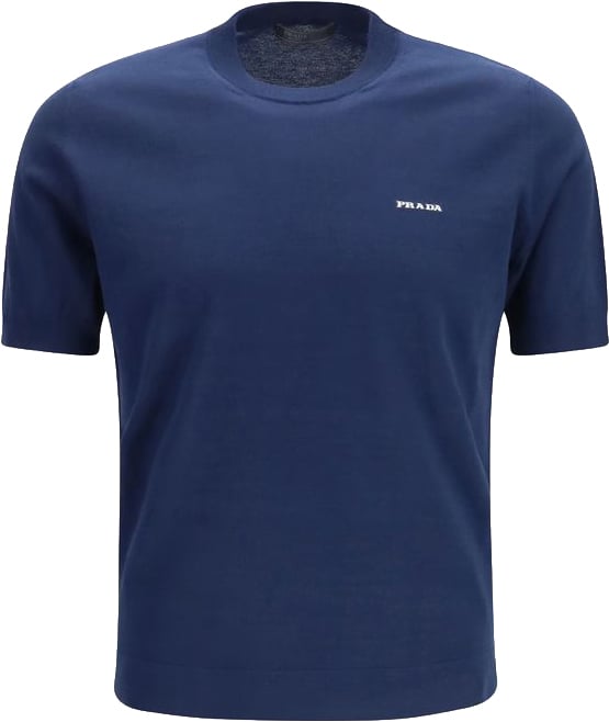 Prada Blue Cotton T-Shirt Blauw