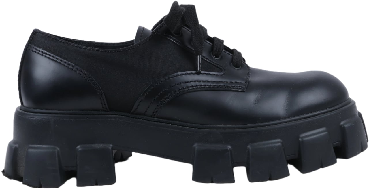 Prada Prada Monolith Nylon & Leather Leather Loafers in Black 2EE342, Size 42 EU Zwart